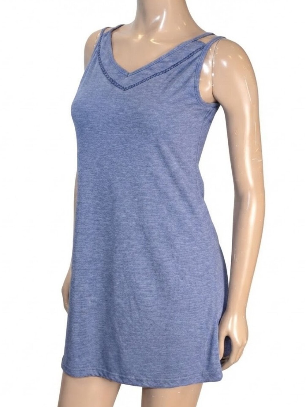 SHEIN Heathered Blue Vneck Double Strap Mini Dress Womens Size Small 4